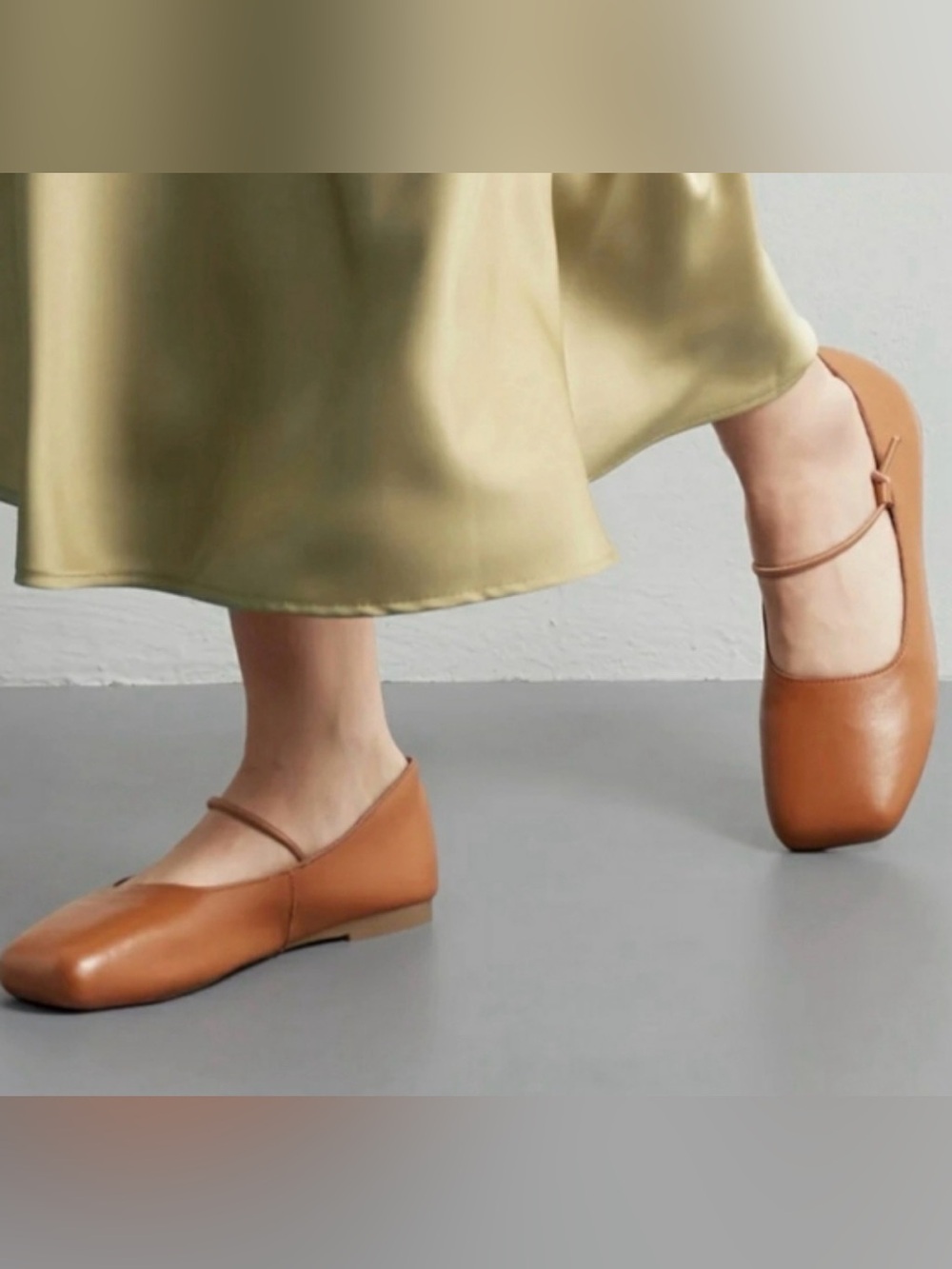 Empress Square toe Mary Jane flats brown leather read